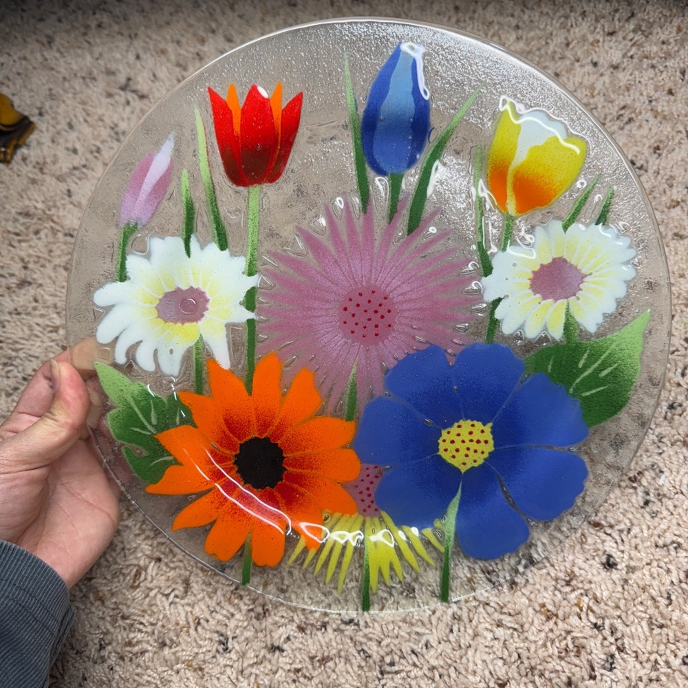 Fusion Art Glass 56054 Summer Garden Serving Plate Dish Floral Flower